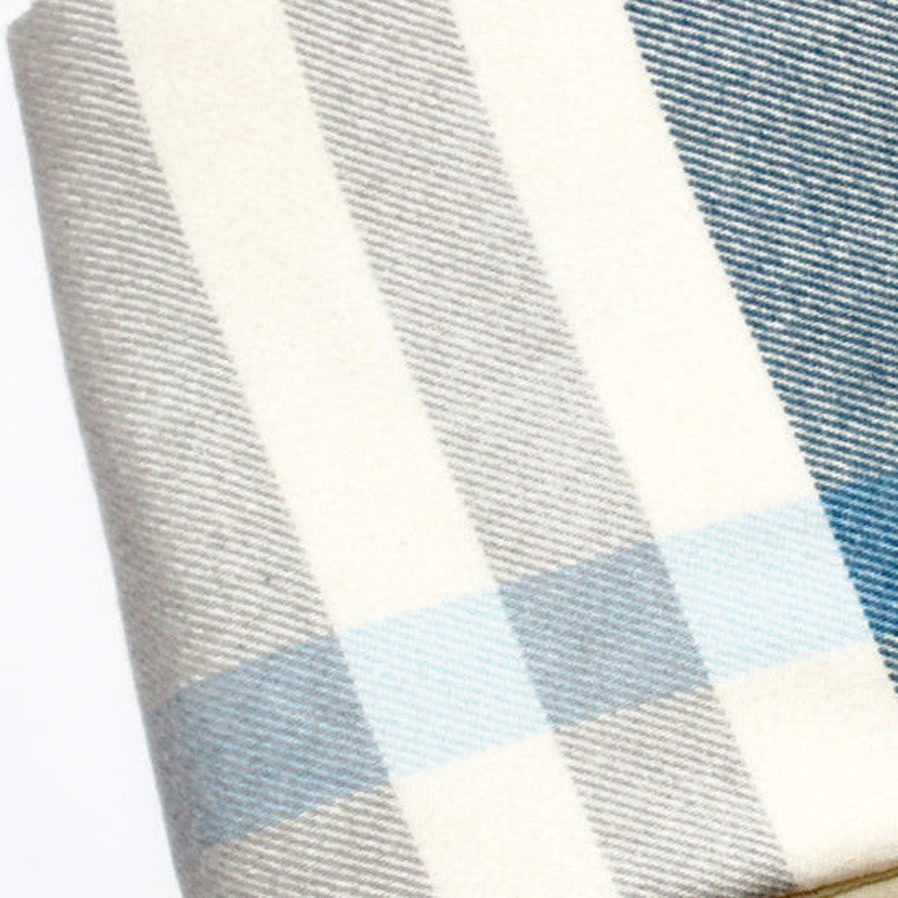 Plush Multi Blue Plaid Throw Blanket with Tassels - Home Decor