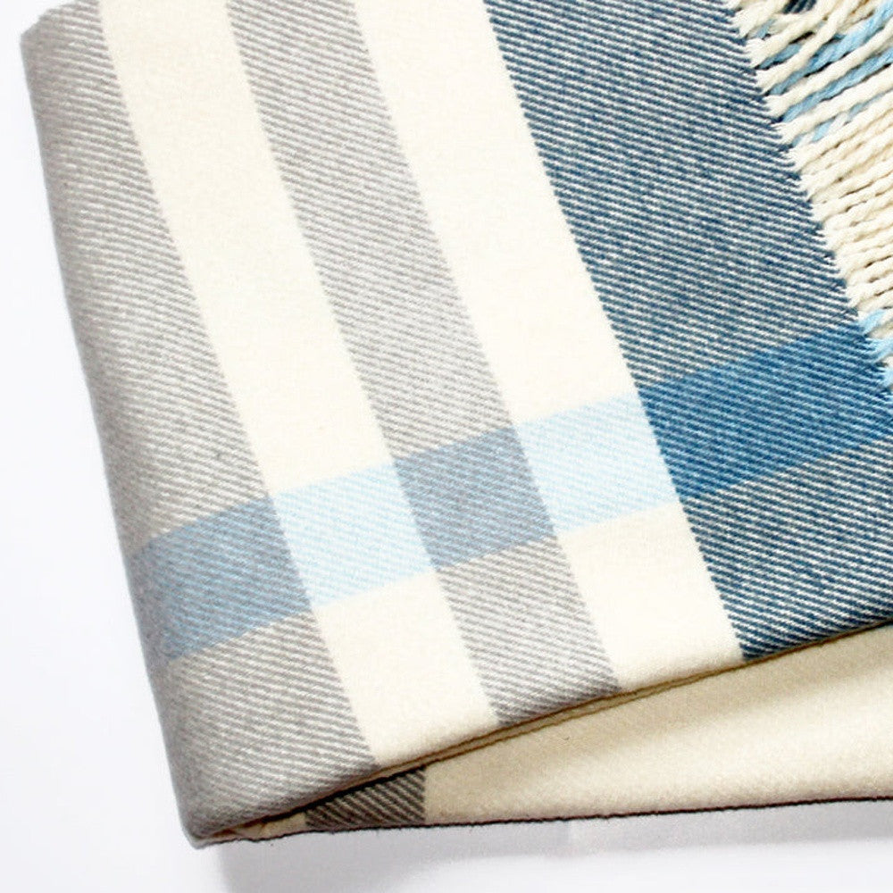 Plush Multi Blue Plaid Throw Blanket with Tassels - Home Decor