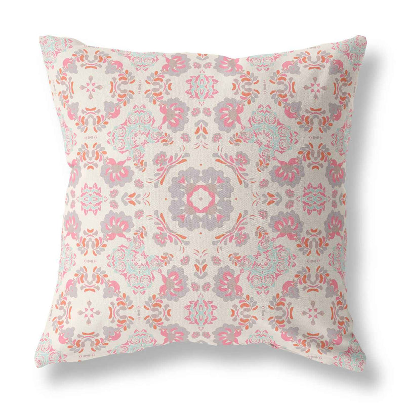 20" X 20" Pink And White Floral Blown Seam Suede Throw Pillow