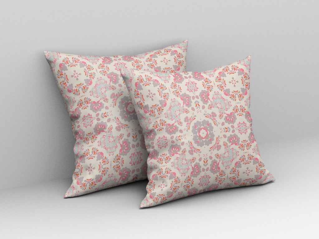 20" X 20" Pink And White Floral Blown Seam Suede Throw Pillow