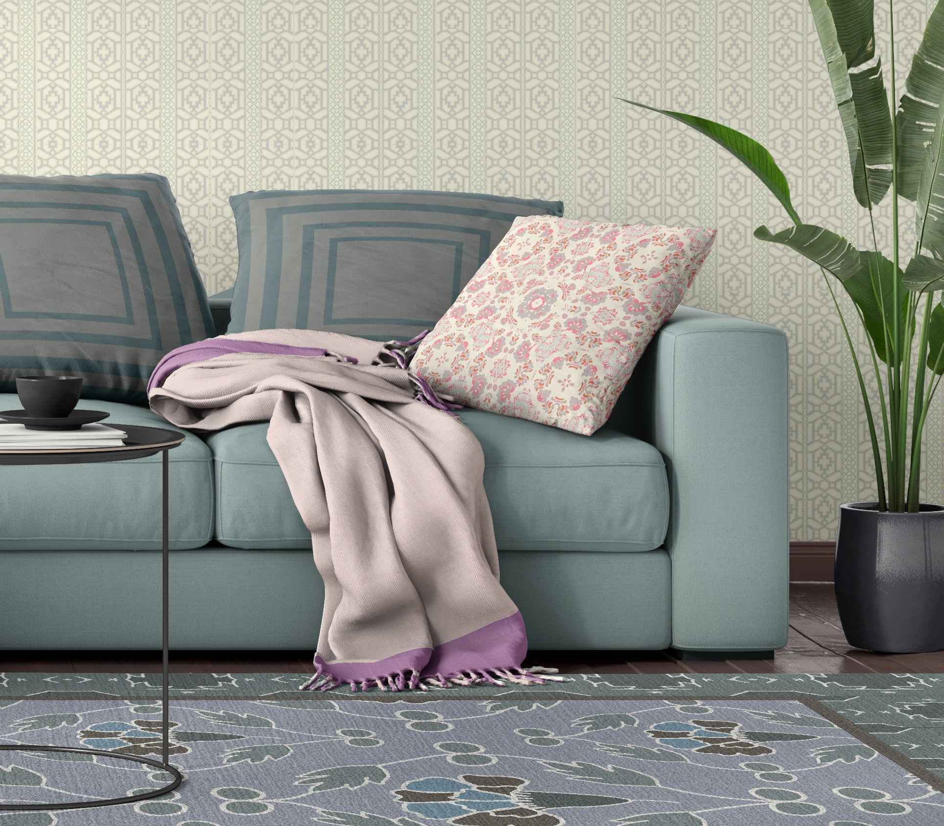 20" X 20" Pink And White Floral Blown Seam Suede Throw Pillow