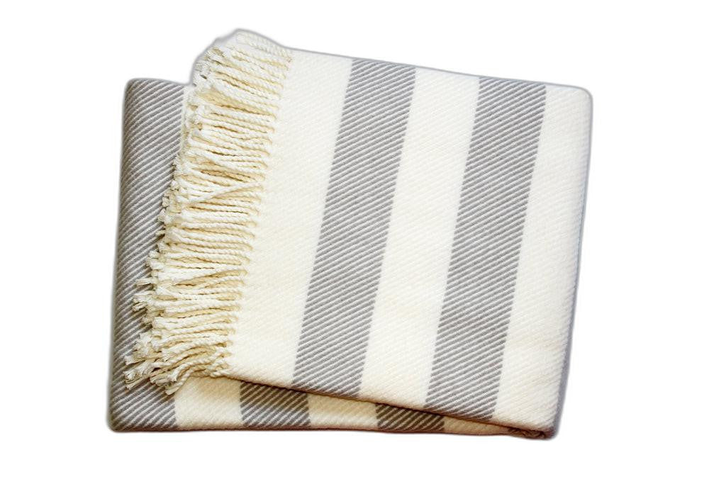 Cream and Gray Slanted Stripe Fringed Throw Blanket - Home Decor
