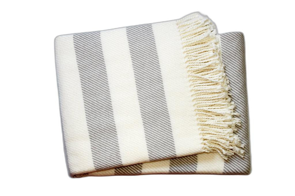 Cream and Gray Slanted Stripe Fringed Throw Blanket - Home Decor