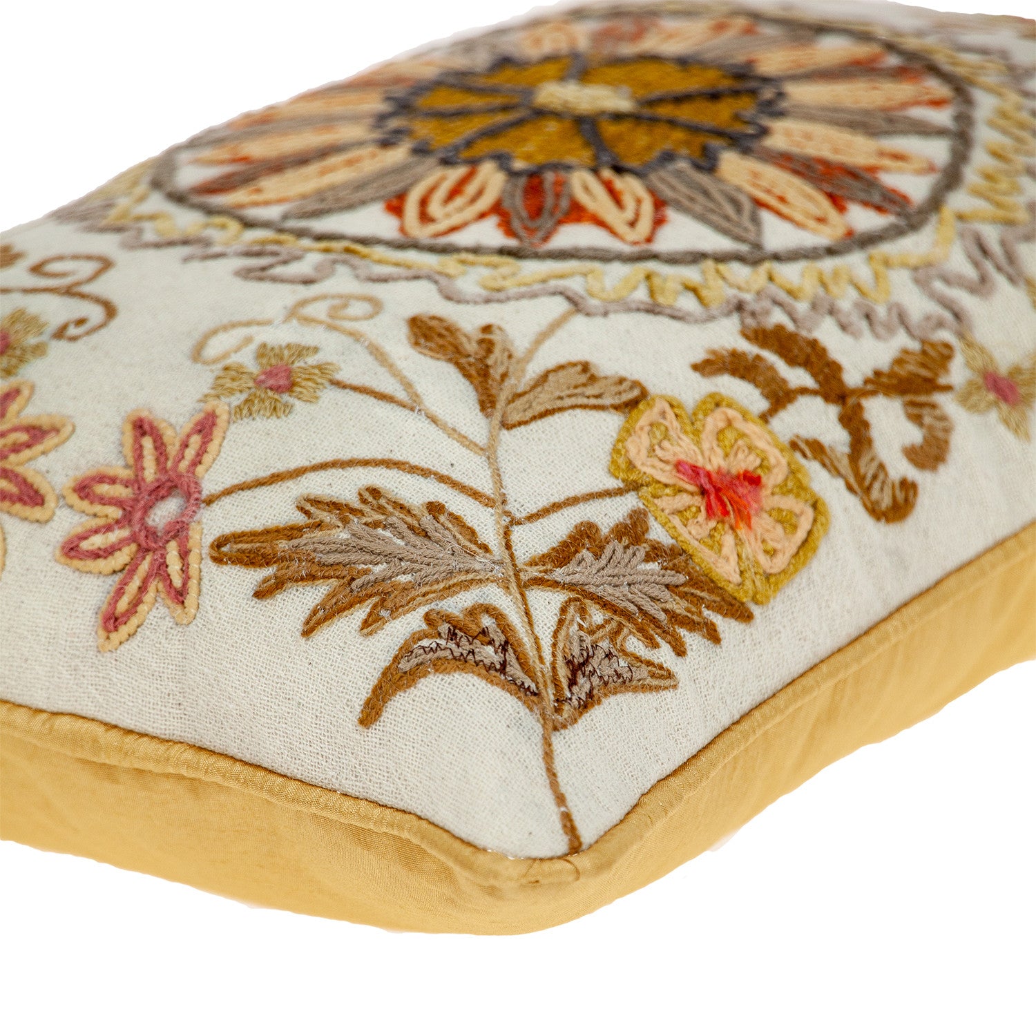 14" X 20" Beige Cotton Throw Pillow With Embroidery - Home & Garden