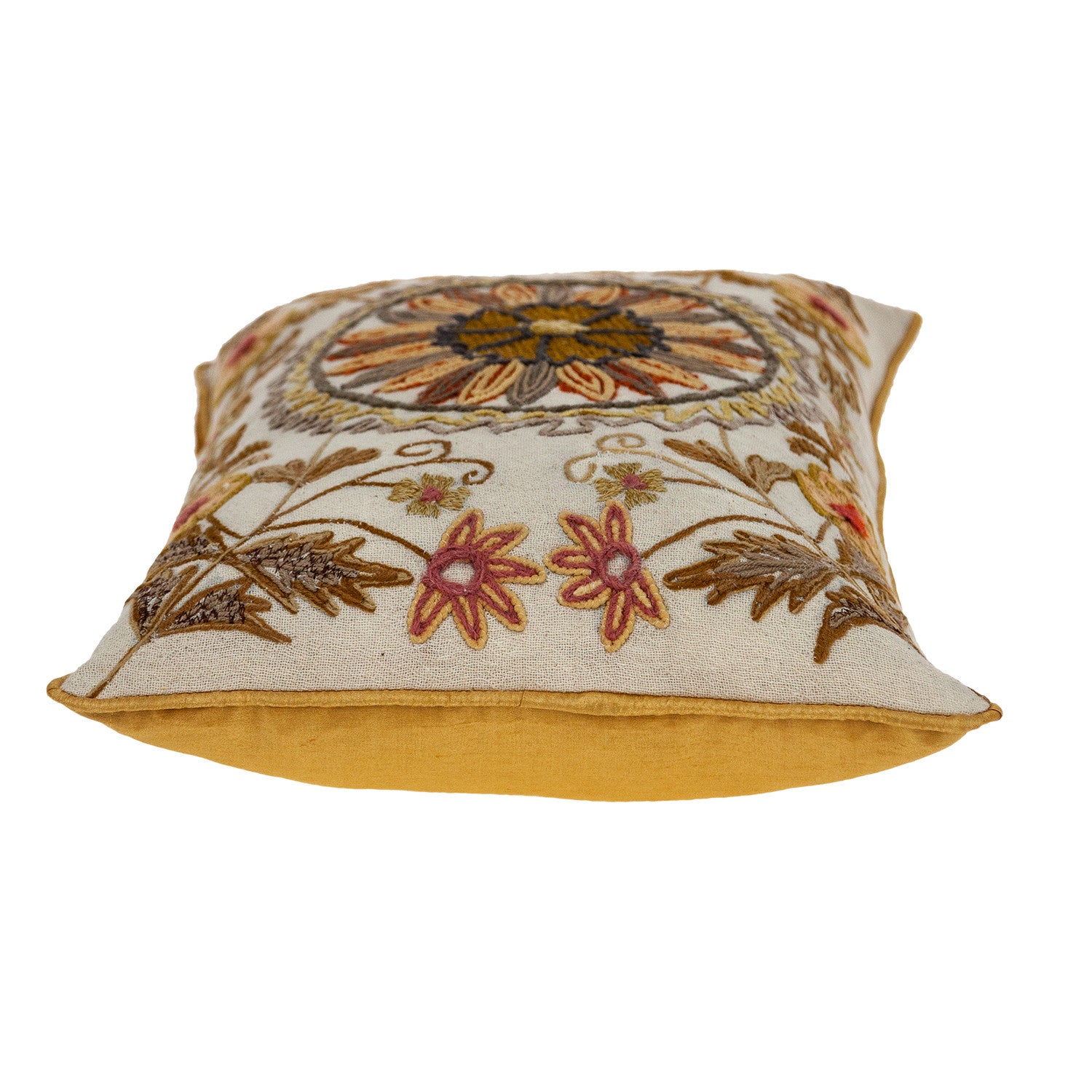 14" X 20" Beige Cotton Throw Pillow With Embroidery - Home & Garden