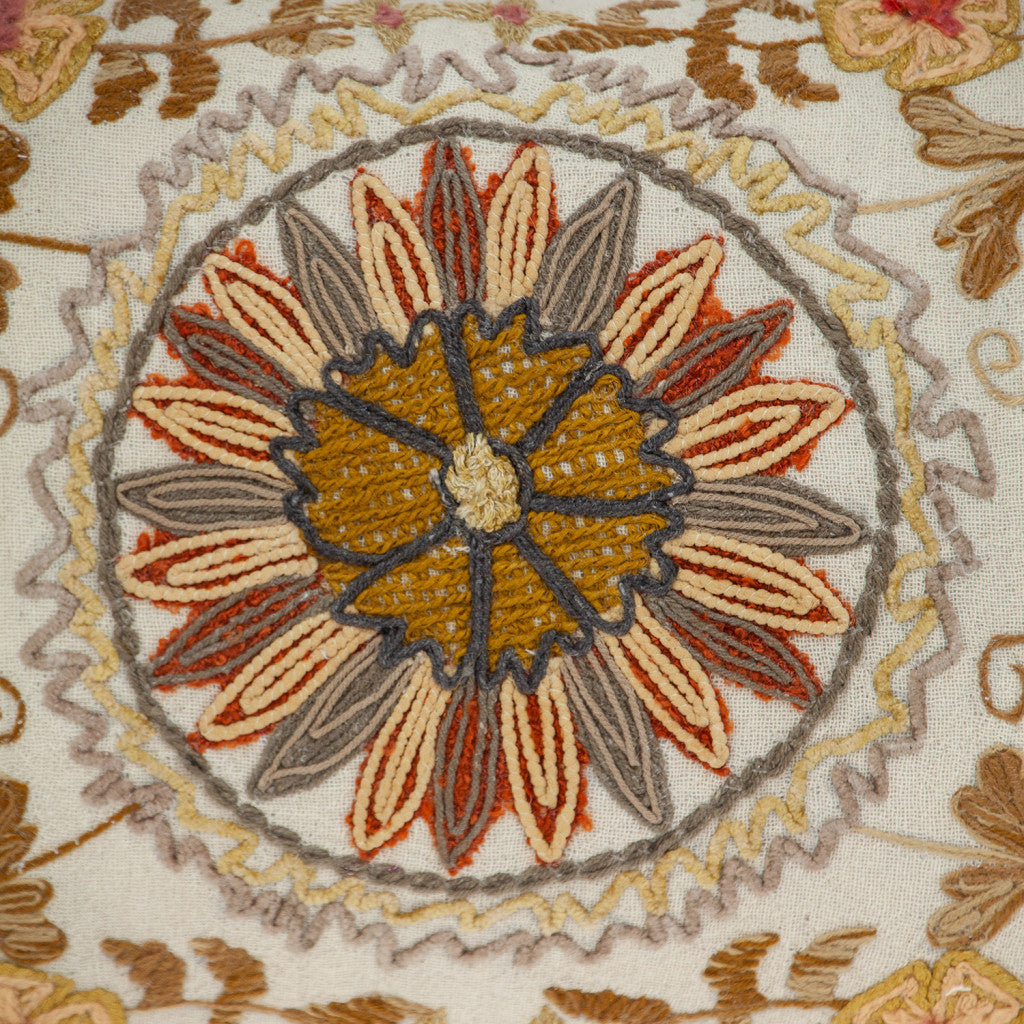 14" X 20" Beige Cotton Throw Pillow With Embroidery - Home & Garden