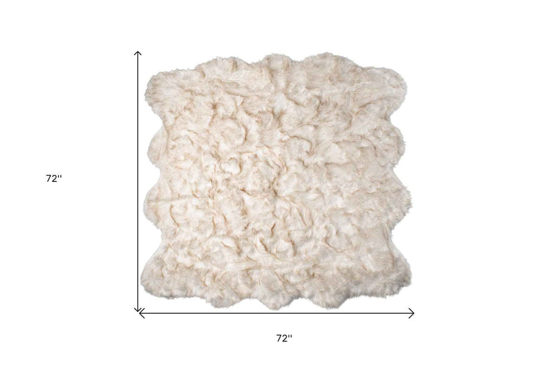 6' X 6' Ombre Tan Faux Fur Washable Non Skid Area Rug