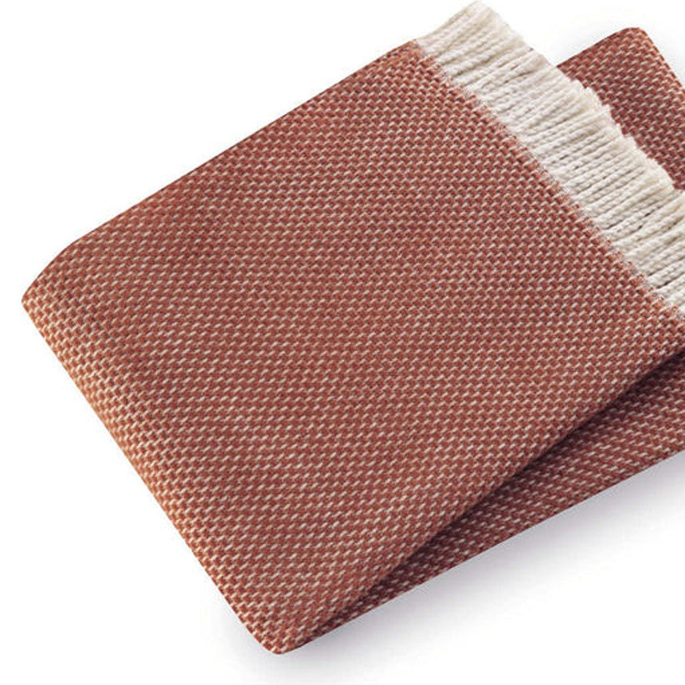 70" X 55" Terra Cotta Woven Cotton Plush Throw Blanket - Home Decor