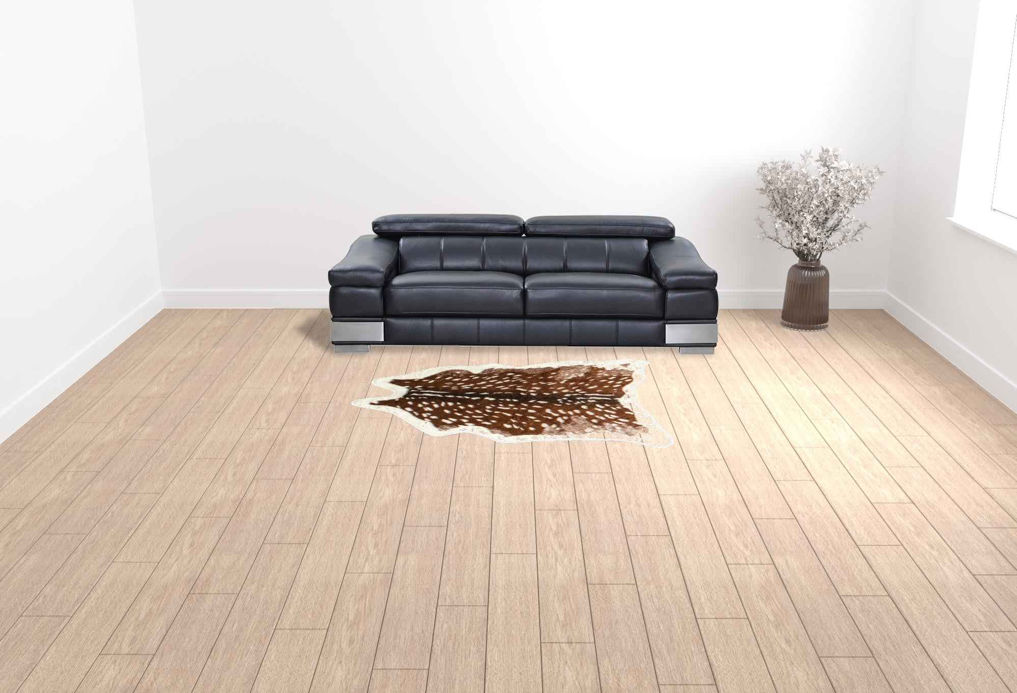 5' X 8' Off White And Brown Faux Cowhide Tufted Washable Non Skid Area Rug