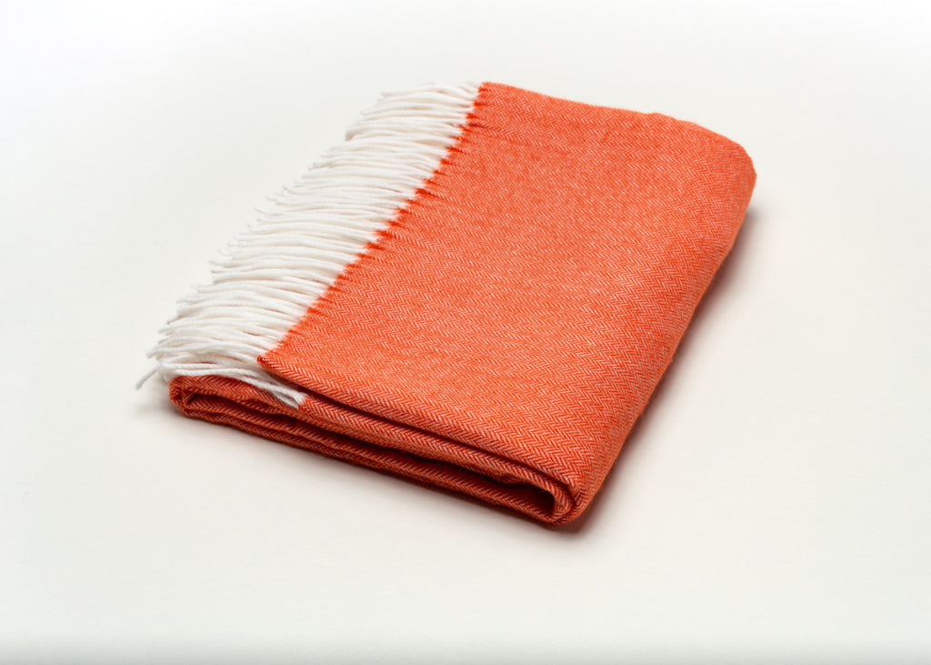 50" X 60" Orange And White Woven Herringbone Plush Throw Blanket - Home Decor