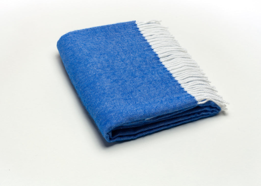 50" X 60" Royal Blue And White Woven Herringbone Plush Throw Blanket - Home Decor