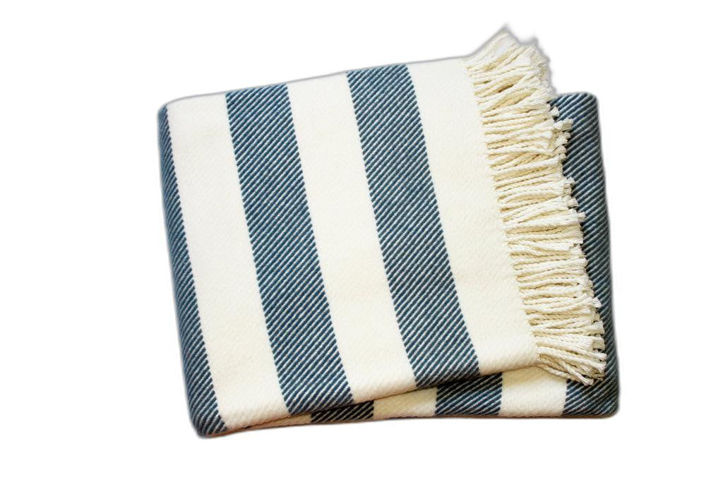 Cream and Slate Slanted Stripe Fringed Throw Blanket - Home Decor