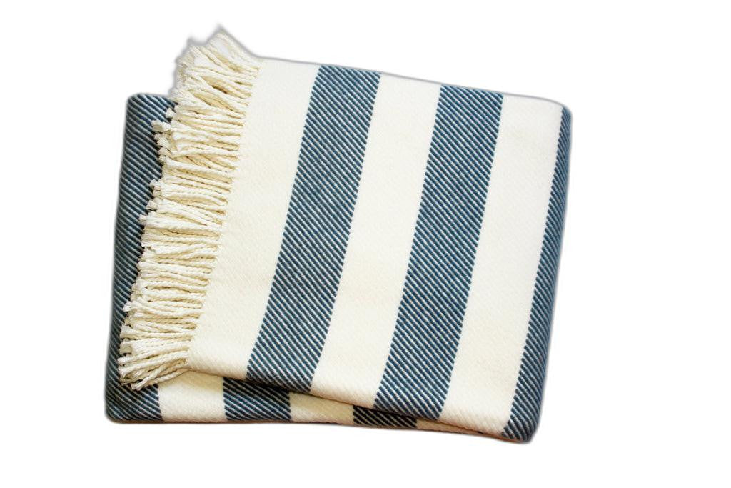 Cream and Slate Slanted Stripe Fringed Throw Blanket - Home Decor