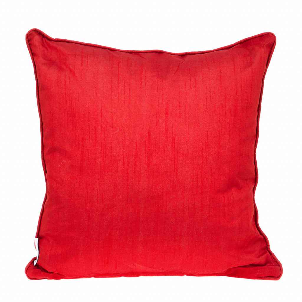 18" X 18" Beige And Red Zippered 100% Cotton Throw Pillow With Embroidery