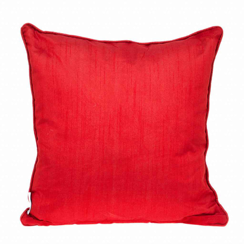 18" X 18" Beige And Red Zippered 100% Cotton Throw Pillow With Embroidery