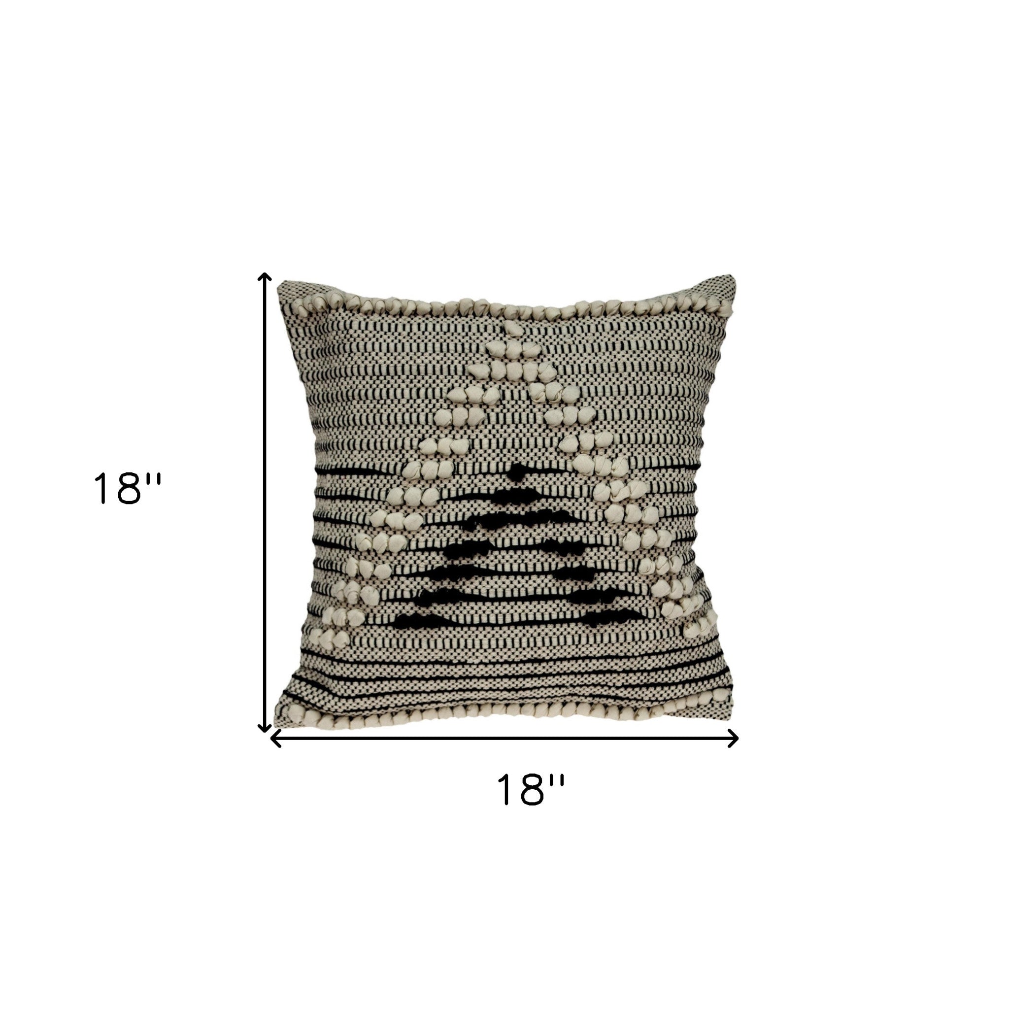 18" Beige and Black Cotton Throw Pillow With Embroidery - Home & Garden