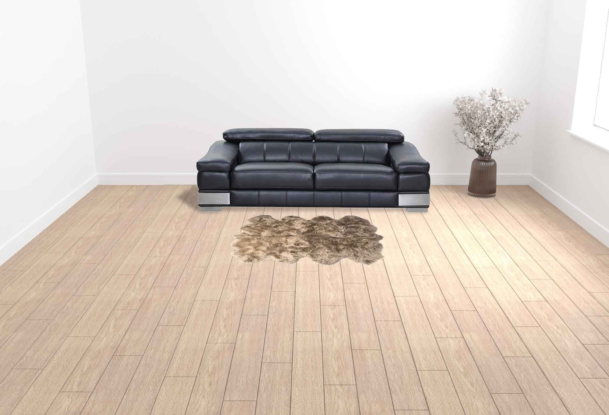 6' X 6' Taupe Wool Sheepskin Handmade Area Rug