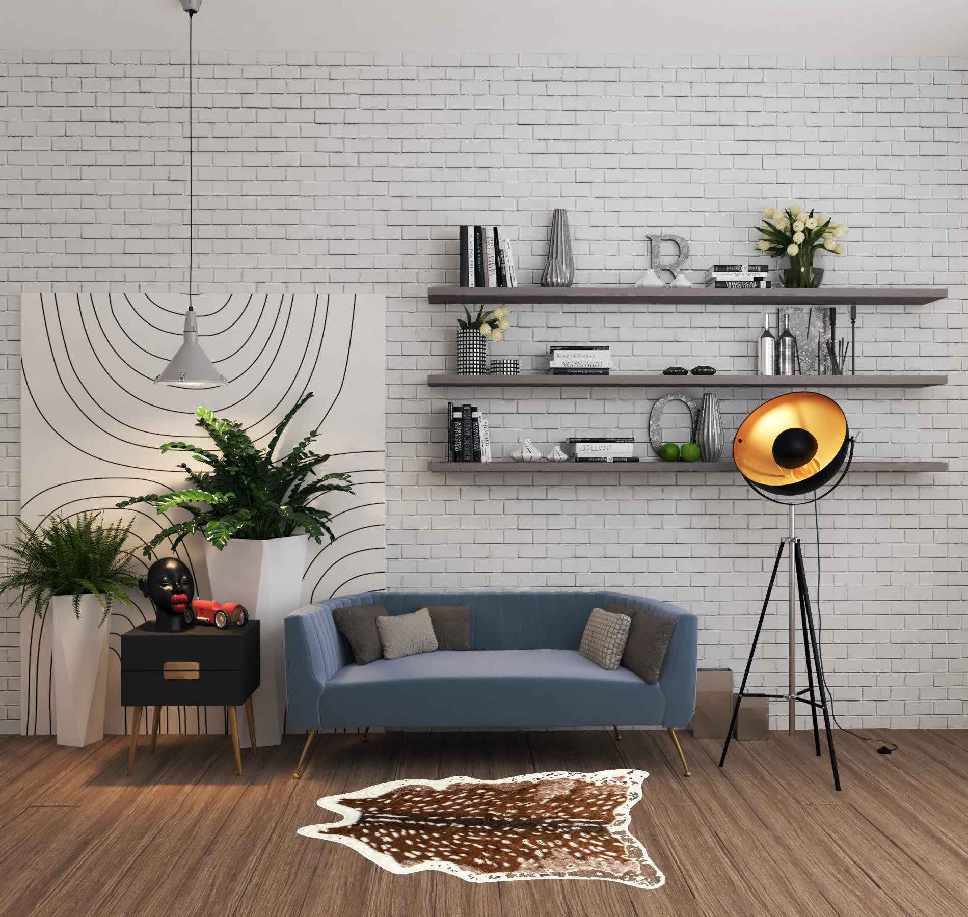 4'x 5' Off White And Brown Faux Cowhide Non Skid Area Rug