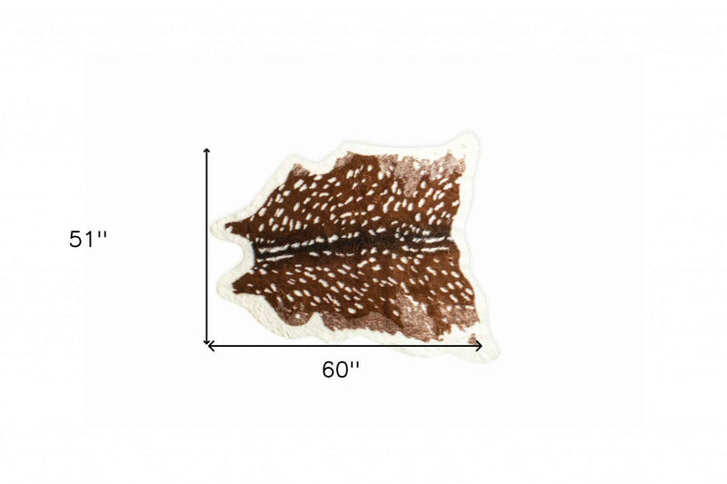 4'x 5' Off White And Brown Faux Cowhide Non Skid Area Rug