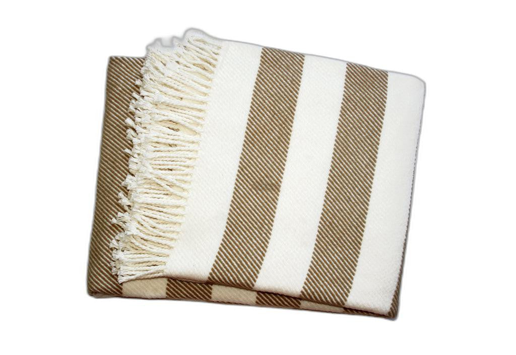 Cream and Stone Slanted Stripe Fringed Throw Blanket - Home Decor