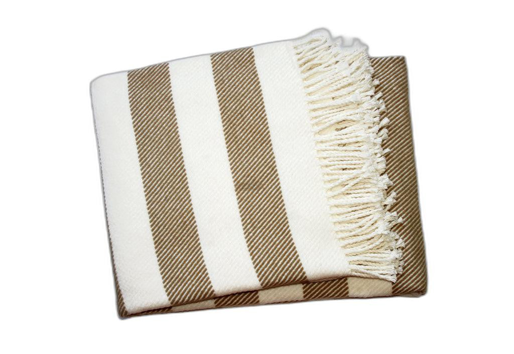Cream and Stone Slanted Stripe Fringed Throw Blanket - Home Decor