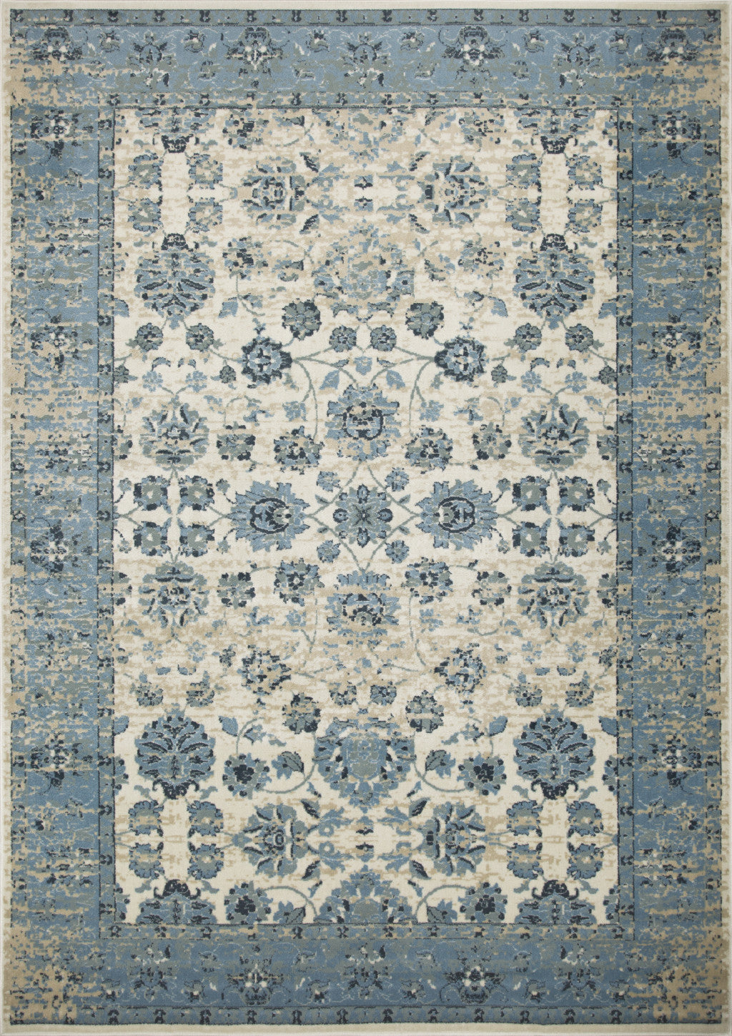 8' X 11' Ivory And Sky Blue Oriental Area Rug - Home Decor