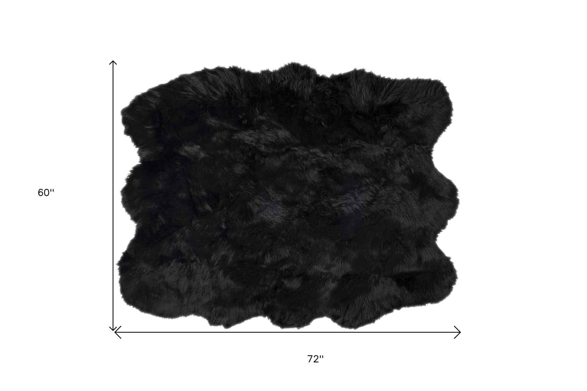 5' X 6' Black Faux Fur Washable Non Skid Area Rug