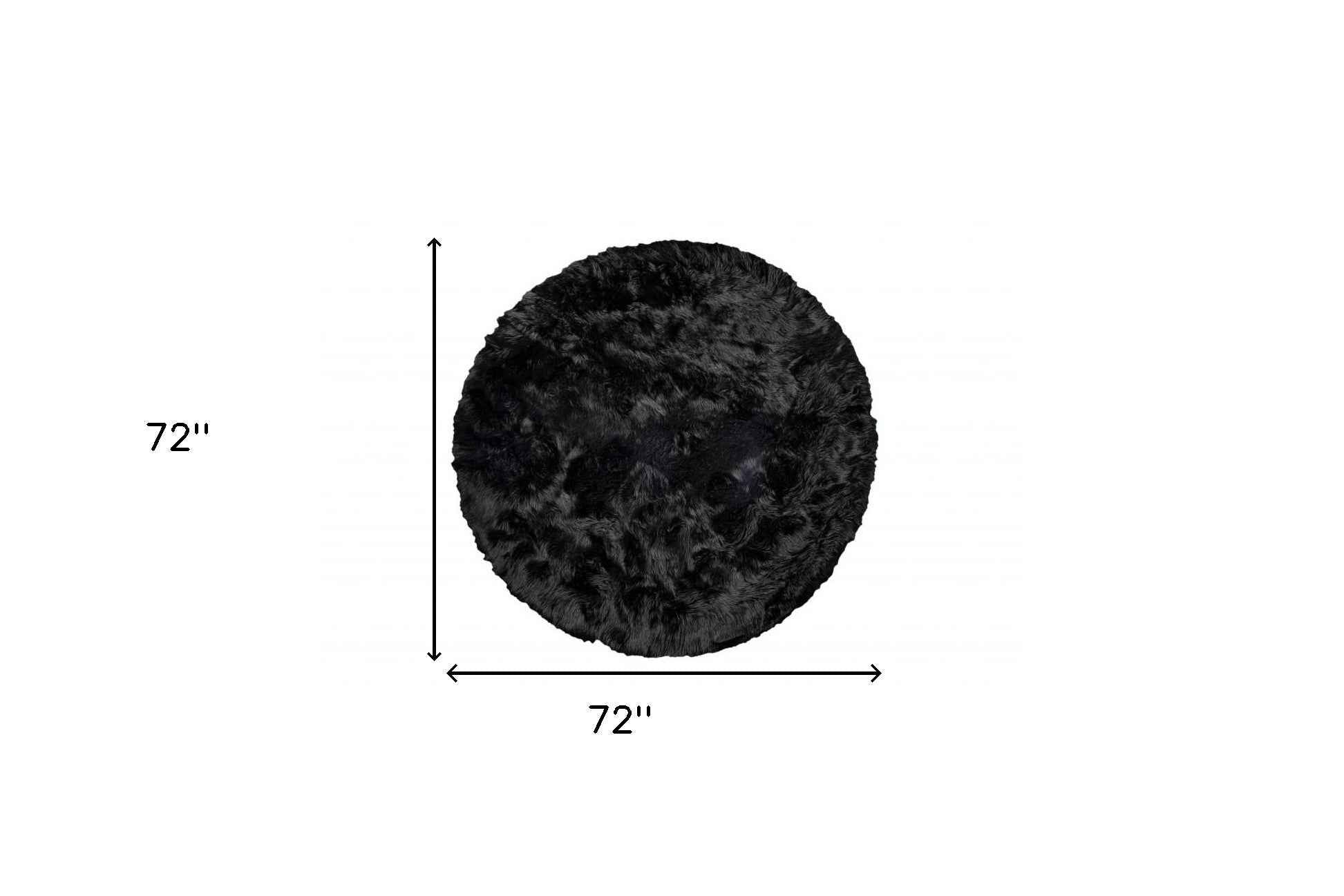 6' X 6' Black Round Faux Fur Washable Non Skid Area Rug