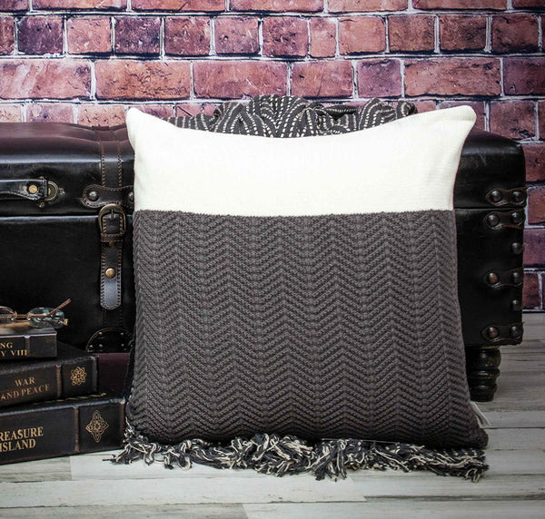 20" X 20" Gray 100% Cotton Zippered Pillow