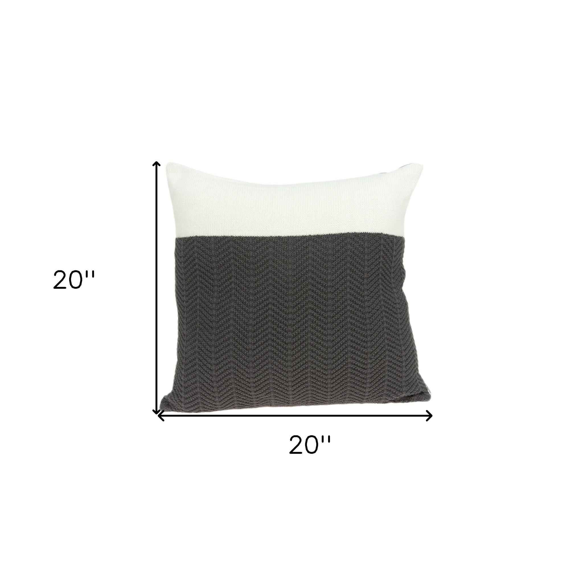 20" X 20" Gray 100% Cotton Zippered Pillow