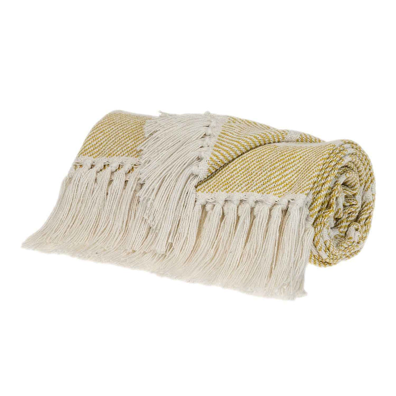 Yellow Woven Cotton Striped Throw Blanket