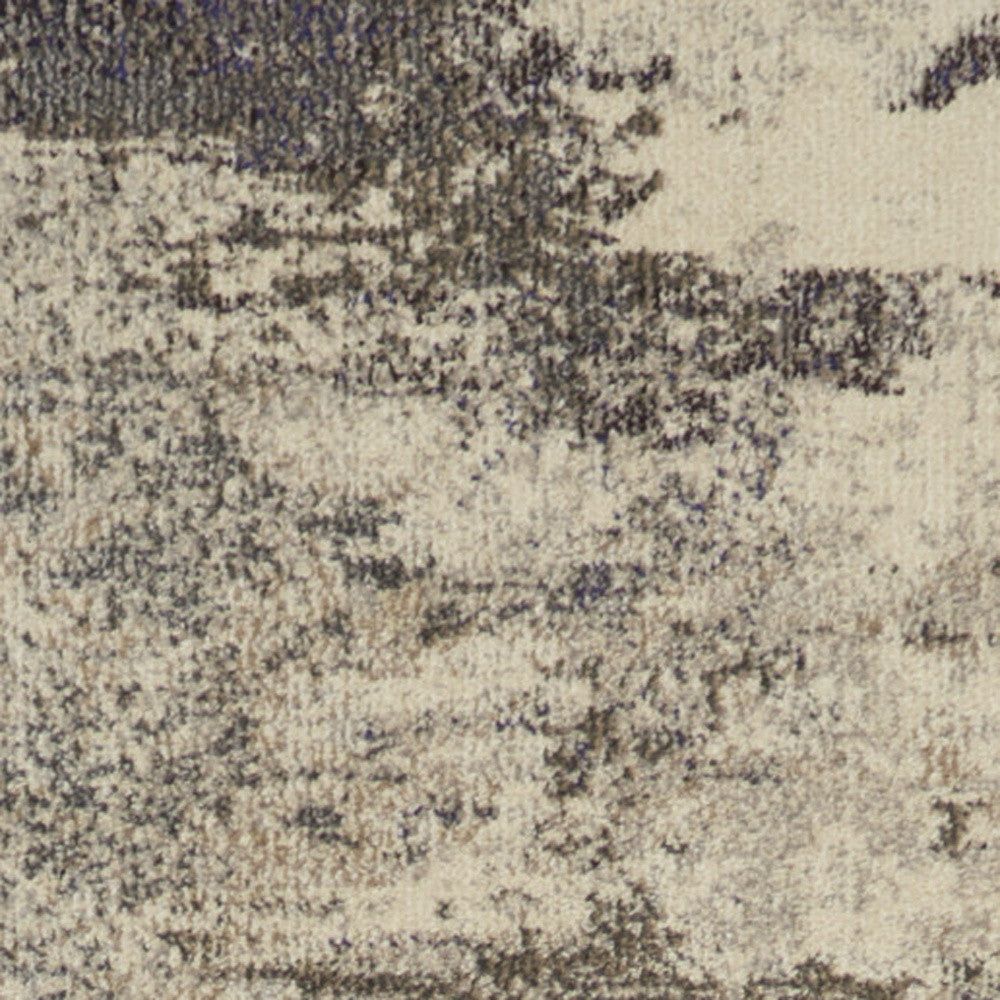 2' X 6' Ivory And Grey Abstract Power Loom Non Skid Runner Rug - Home Decor
