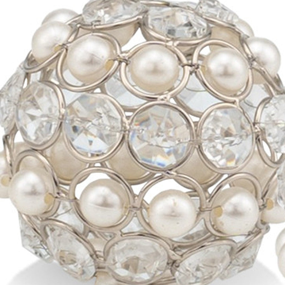 Set of Two Silver and Clear Faux Crystal and Pearl Decorative Orbs - Home Decor