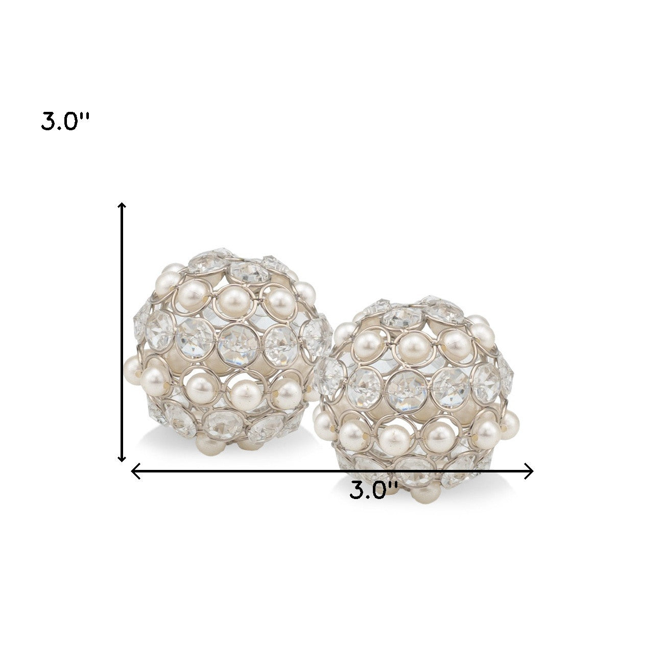 Set of Two Silver and Clear Faux Crystal and Pearl Decorative Orbs - Home Decor