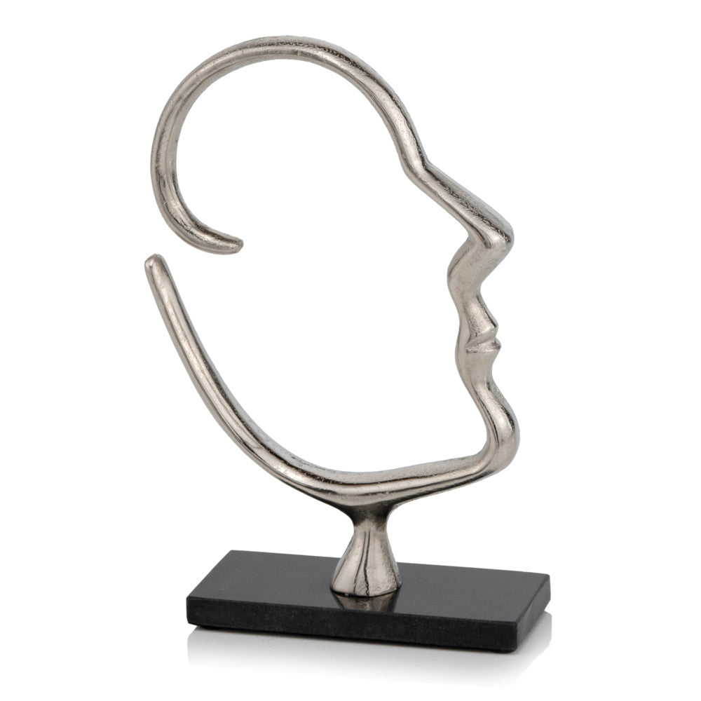 12" Black and Silver Marble and Aluminum Tabletop Sculpture - Home Decor