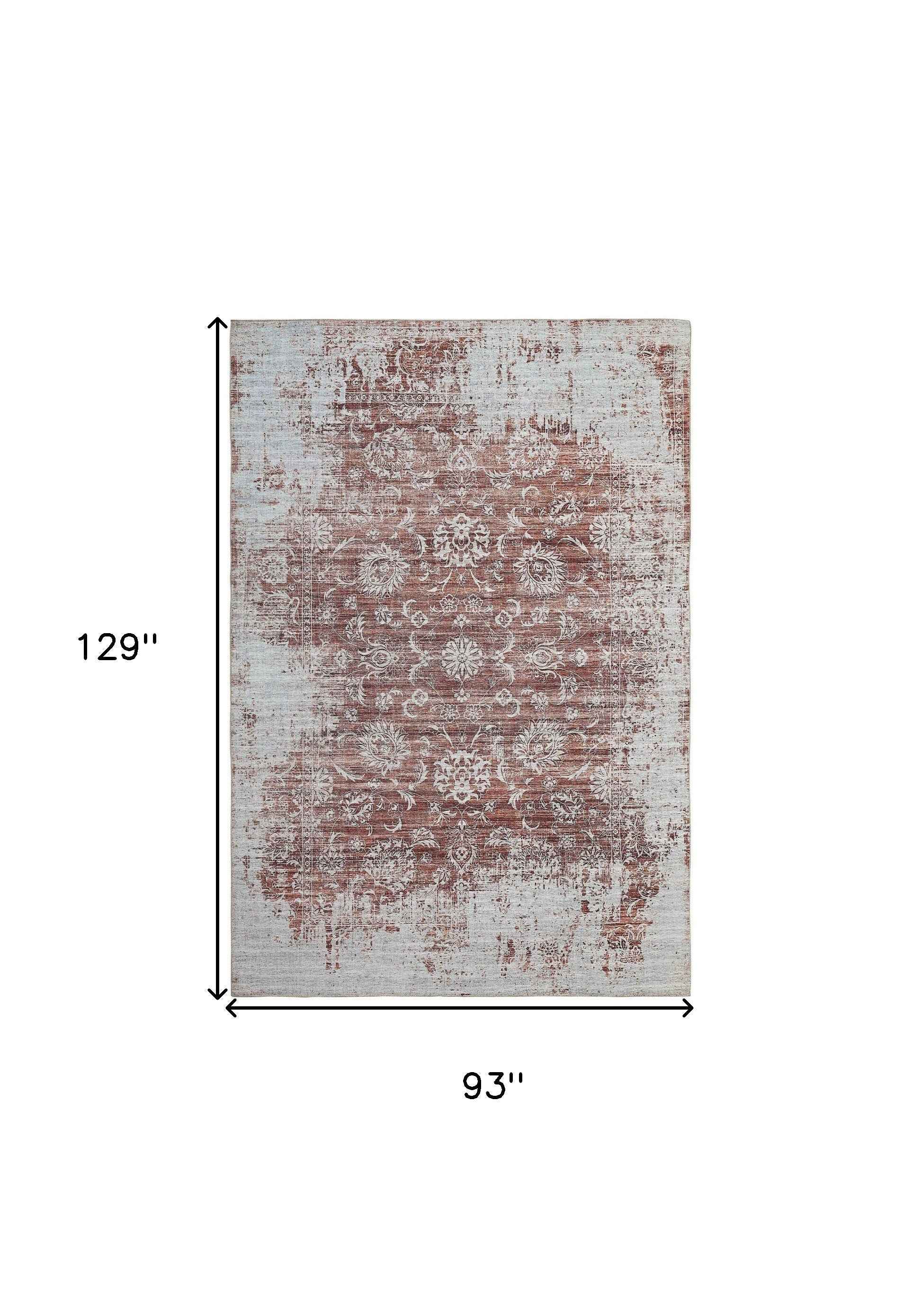 8' X 11' Rust Oriental Distressed Stain Resistant Area Rug