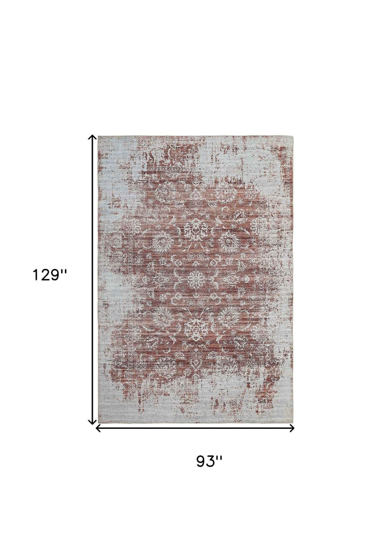 8' X 11' Rust Oriental Distressed Stain Resistant Area Rug