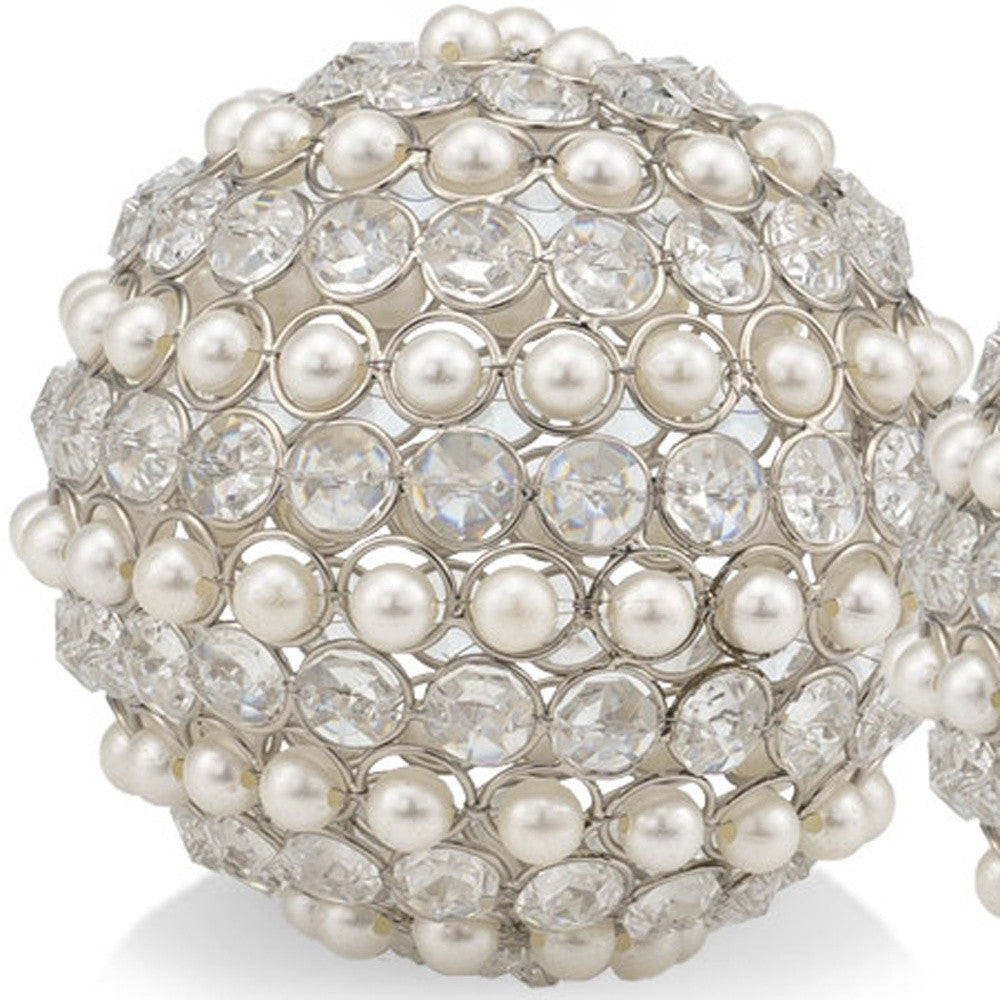 Set Of Two 4" Silver And Clear Faux Crystal Decorative Orbs - Home Decor