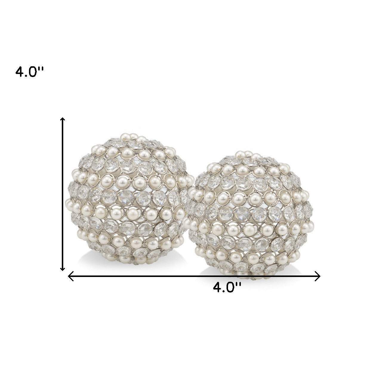 Set Of Two 4" Silver And Clear Faux Crystal Decorative Orbs - Home Decor