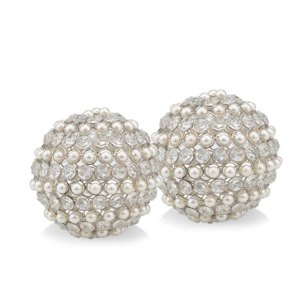 Set Of Two 4" Silver And Clear Faux Crystal Decorative Orbs - Home Decor