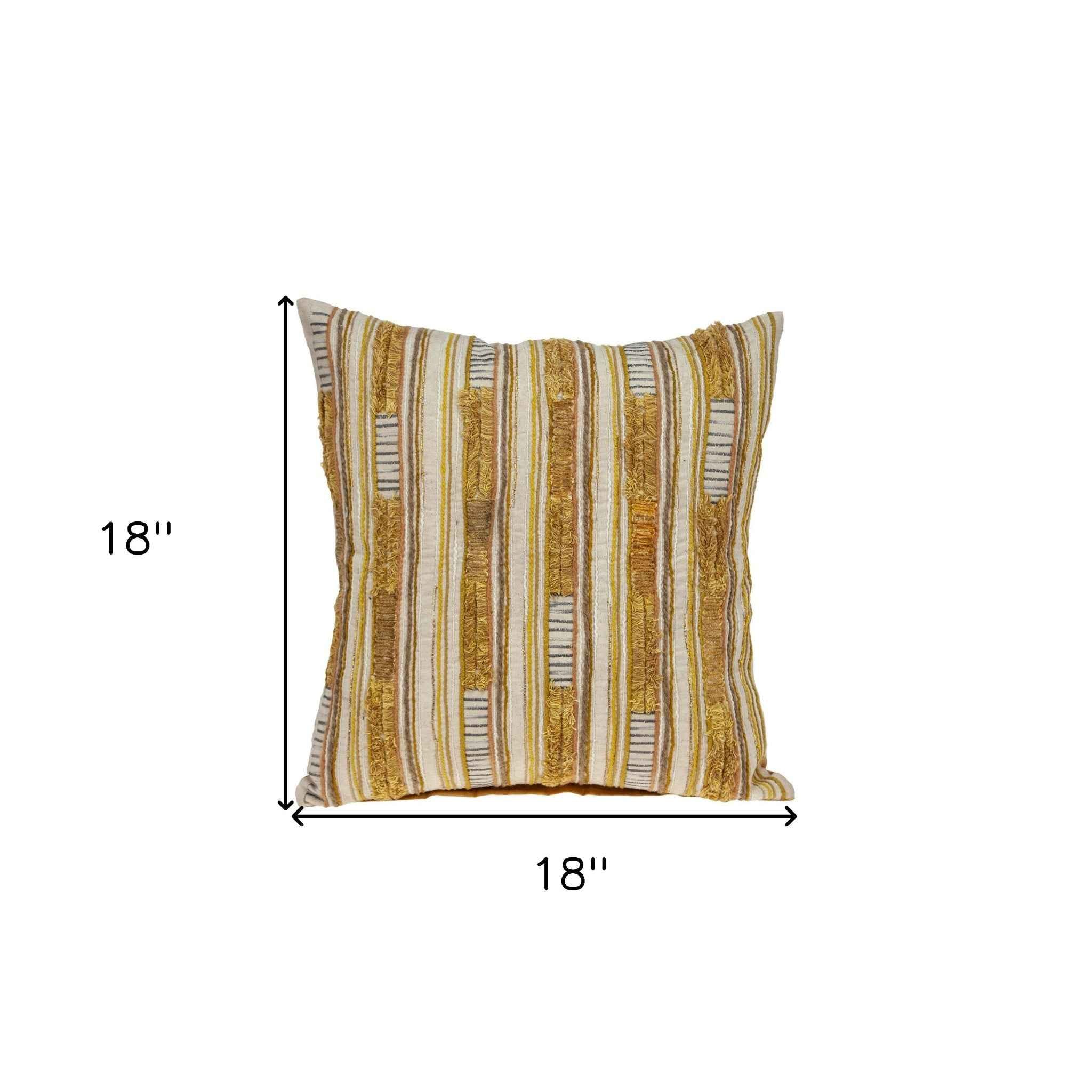 18 X 18 Beige Zippered 100% Cotton Throw Pillow