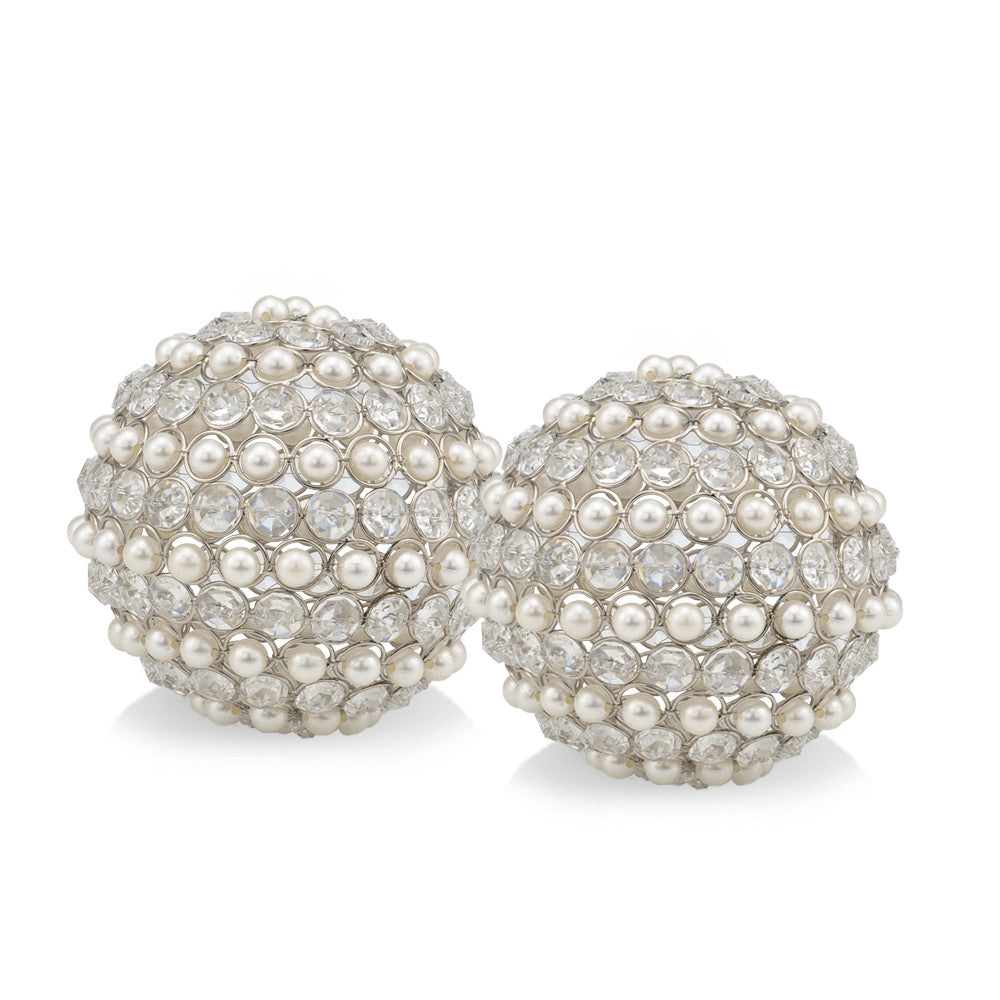 Set Of Two 4" Silver And Clear Faux Crystal Decorative Orbs - Home Decor