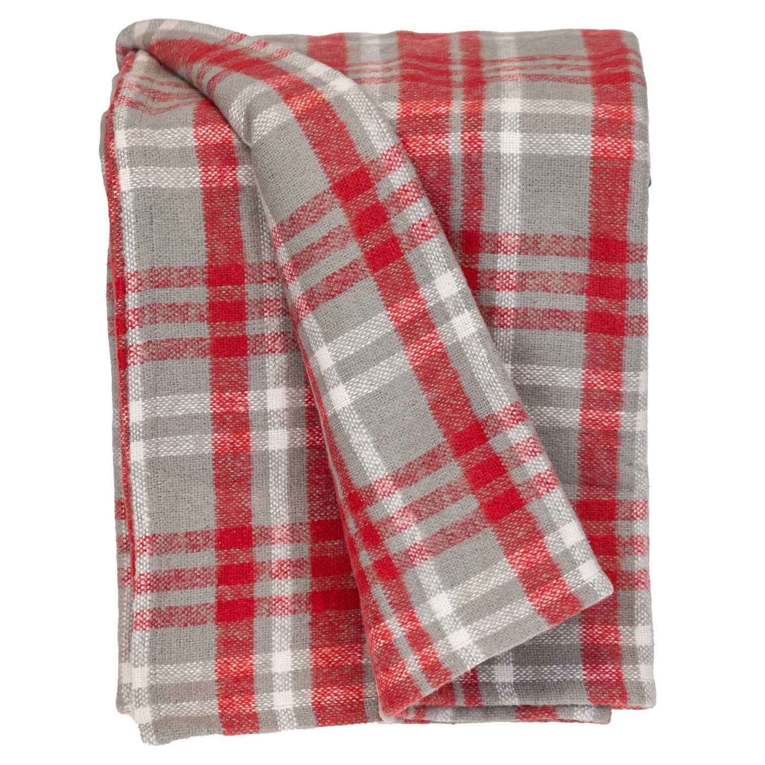 Red Woven Cotton Plaid Throw Blanket