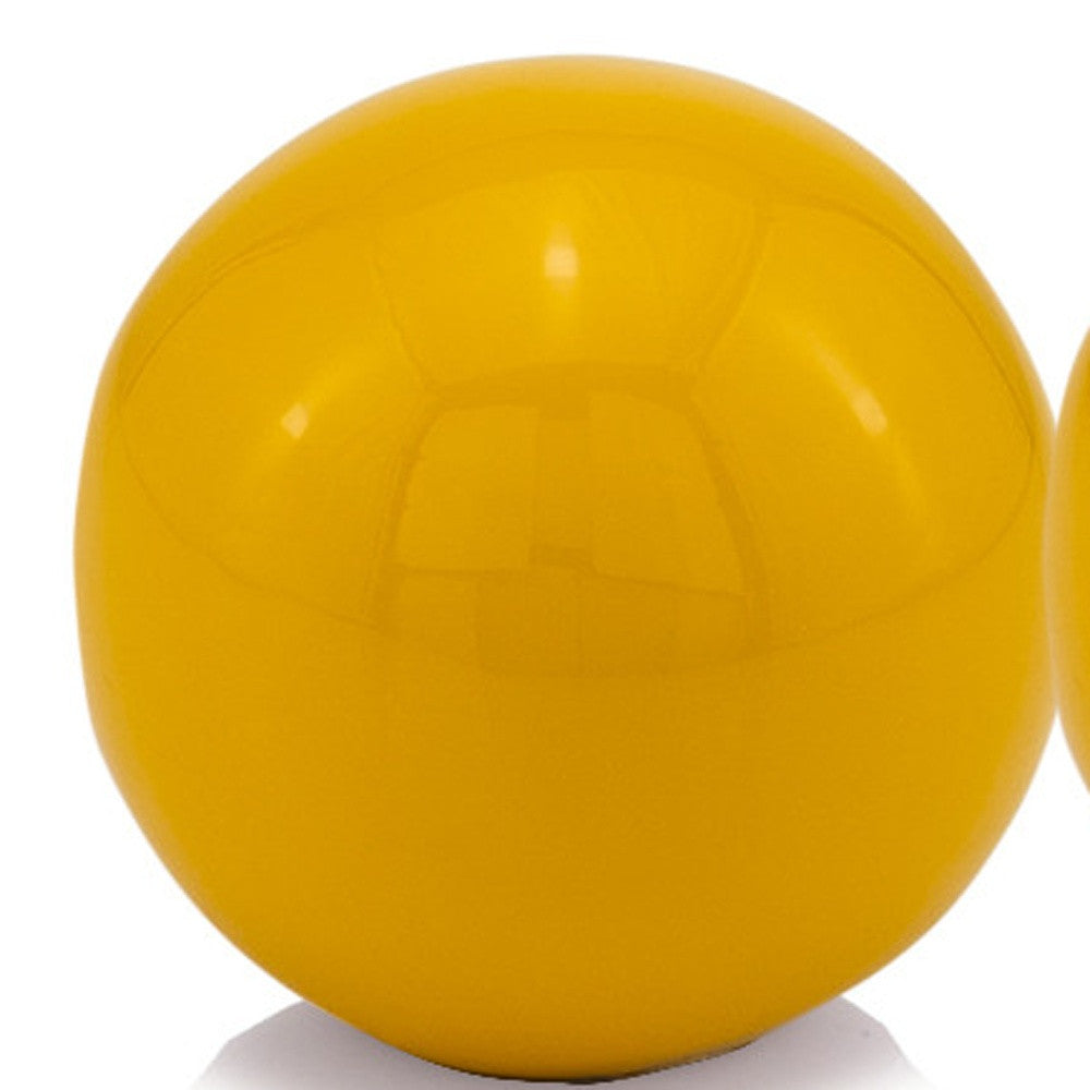 Set of Two Yellow Aluminum Decorative Orbs - Home Decor
