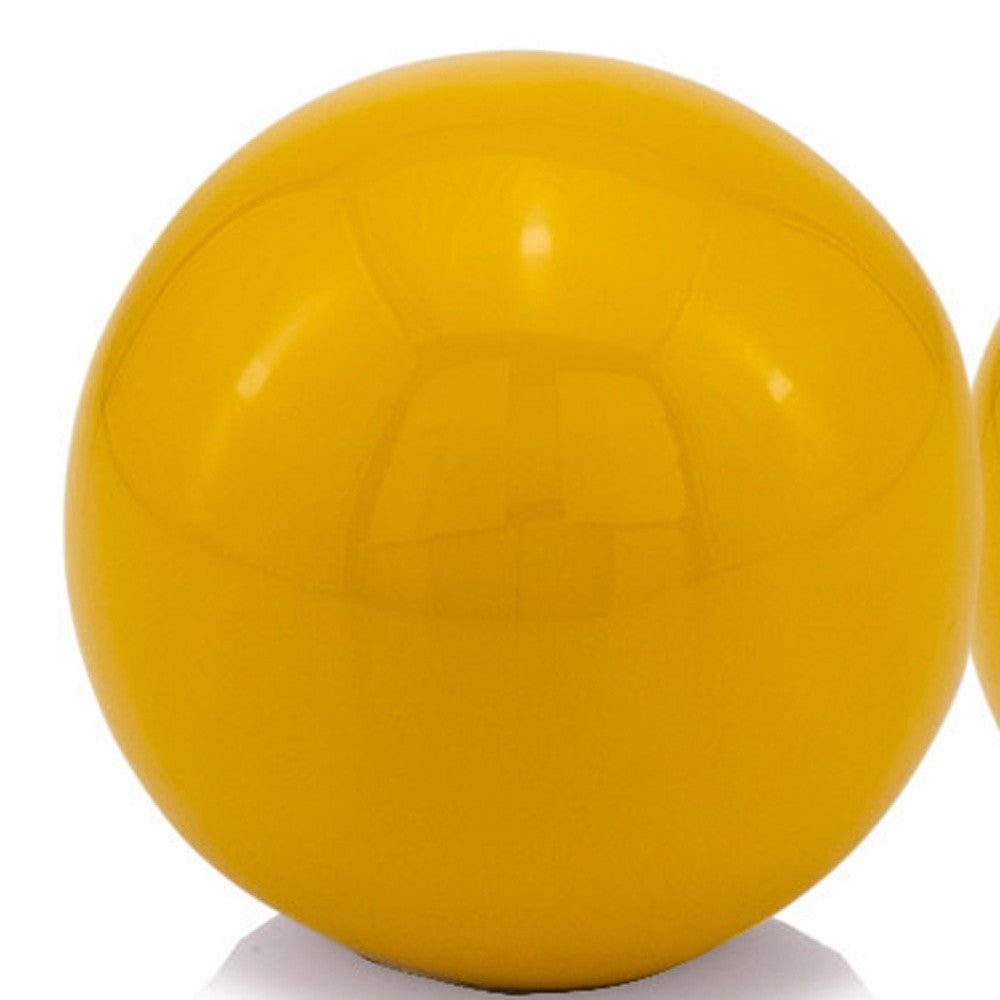 Set of Two Yellow Aluminum Decorative Orbs - Home Decor