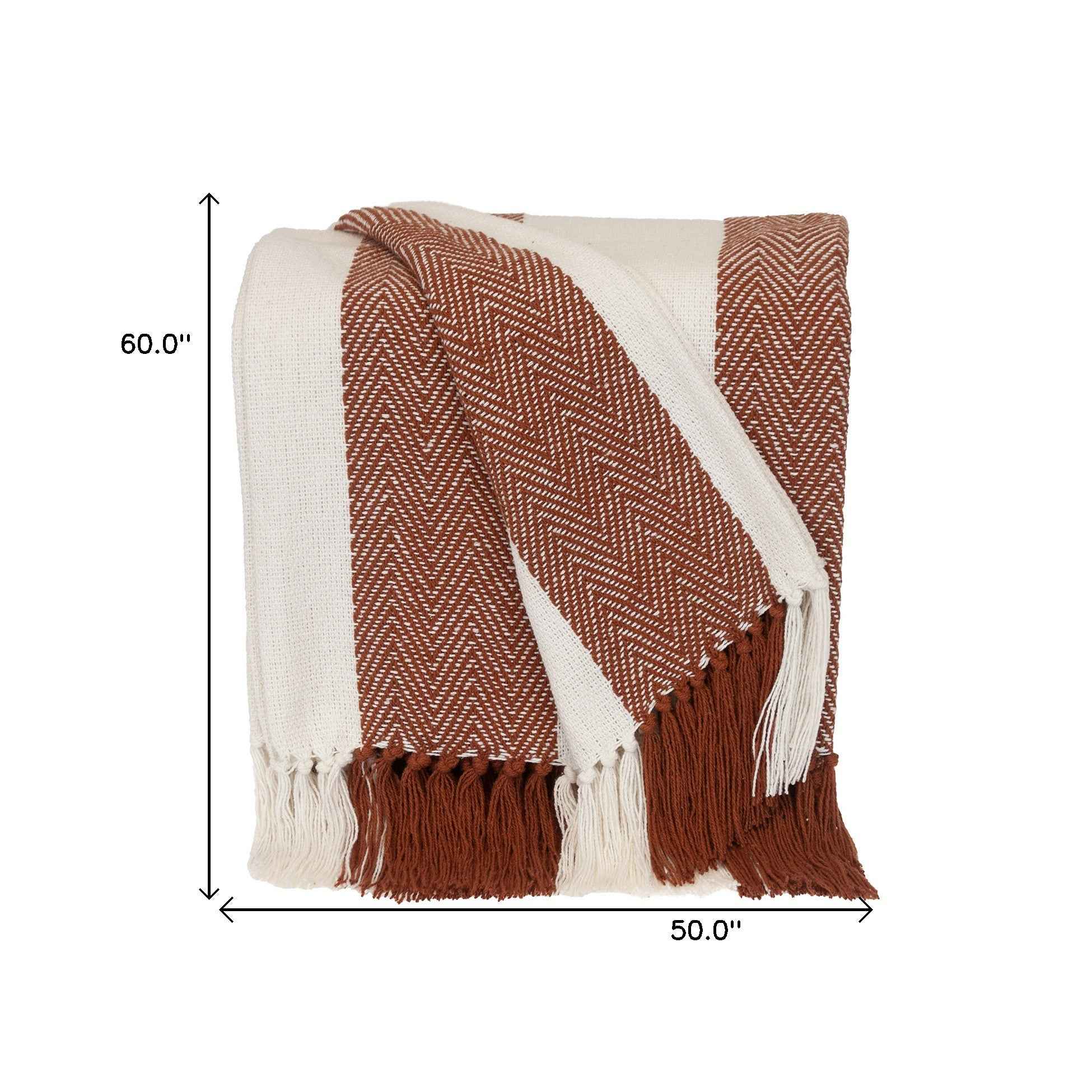 Burnt Orange Woven Cotton Striped Throw Blanket