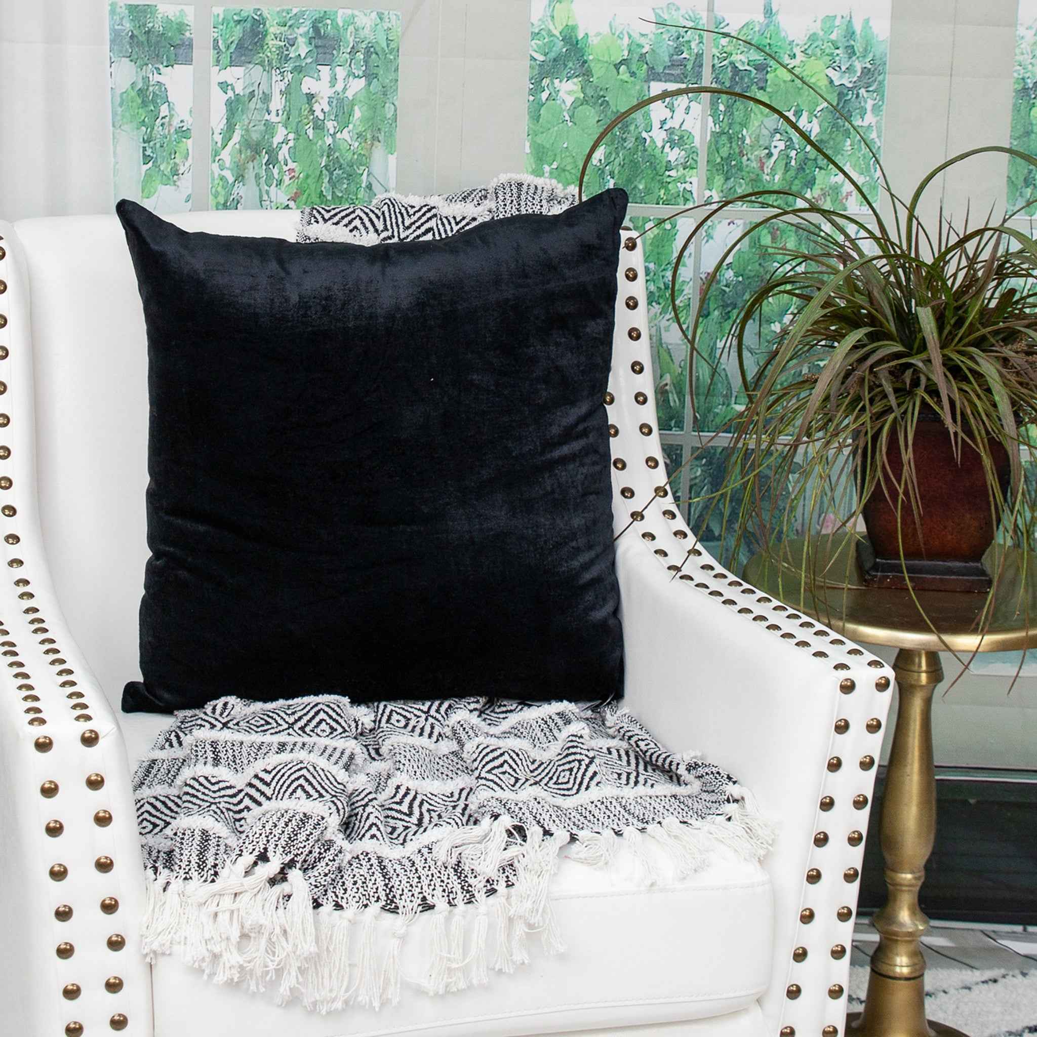 22" Black Cotton Blend Solid Color Throw Pillow