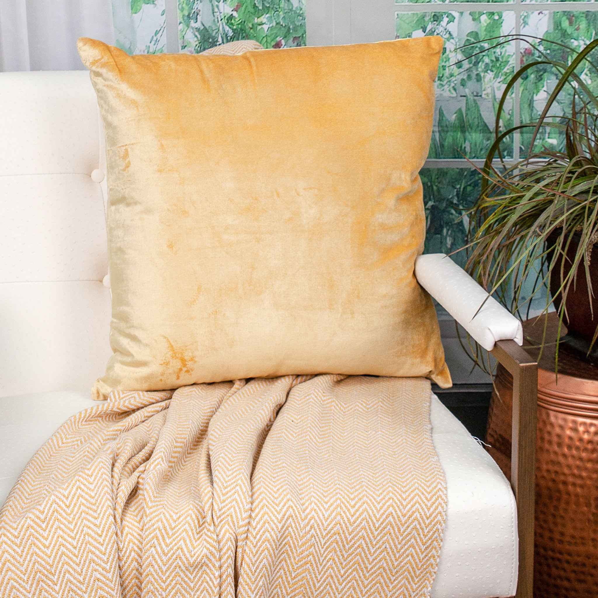 22 X 22 Yellow Zippered Cotton Blend Throw Pillow