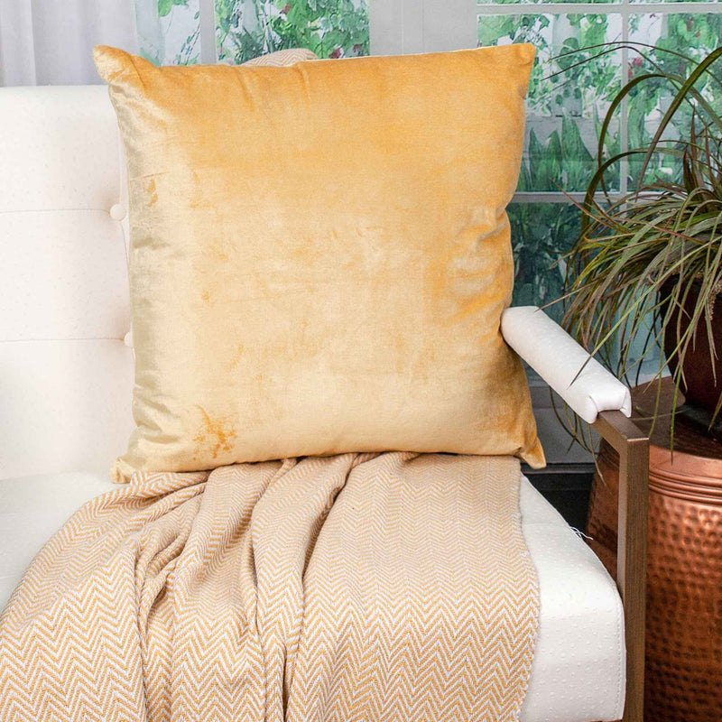 22 X 22 Yellow Zippered Cotton Blend Throw Pillow