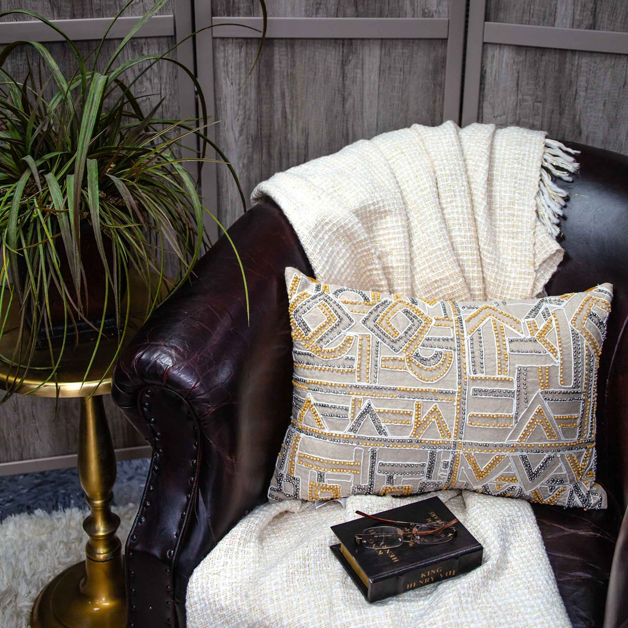 14 X 20 Beige Zippered 100% Cotton Throw Pillow